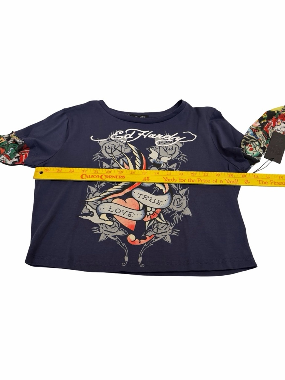 Ed Hardy Y2K Tattoo Graphic Long Sleeve Tee Navy Women's Large NWT - Picture 5 of 10